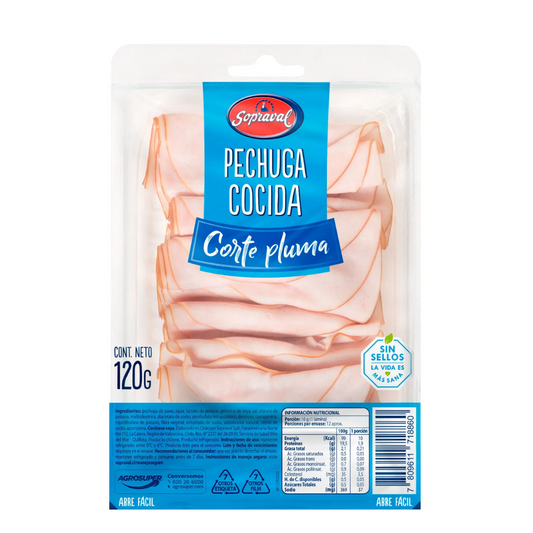 Pechuga de Pavo Cocida Corte Pluma Sopraval, 120g