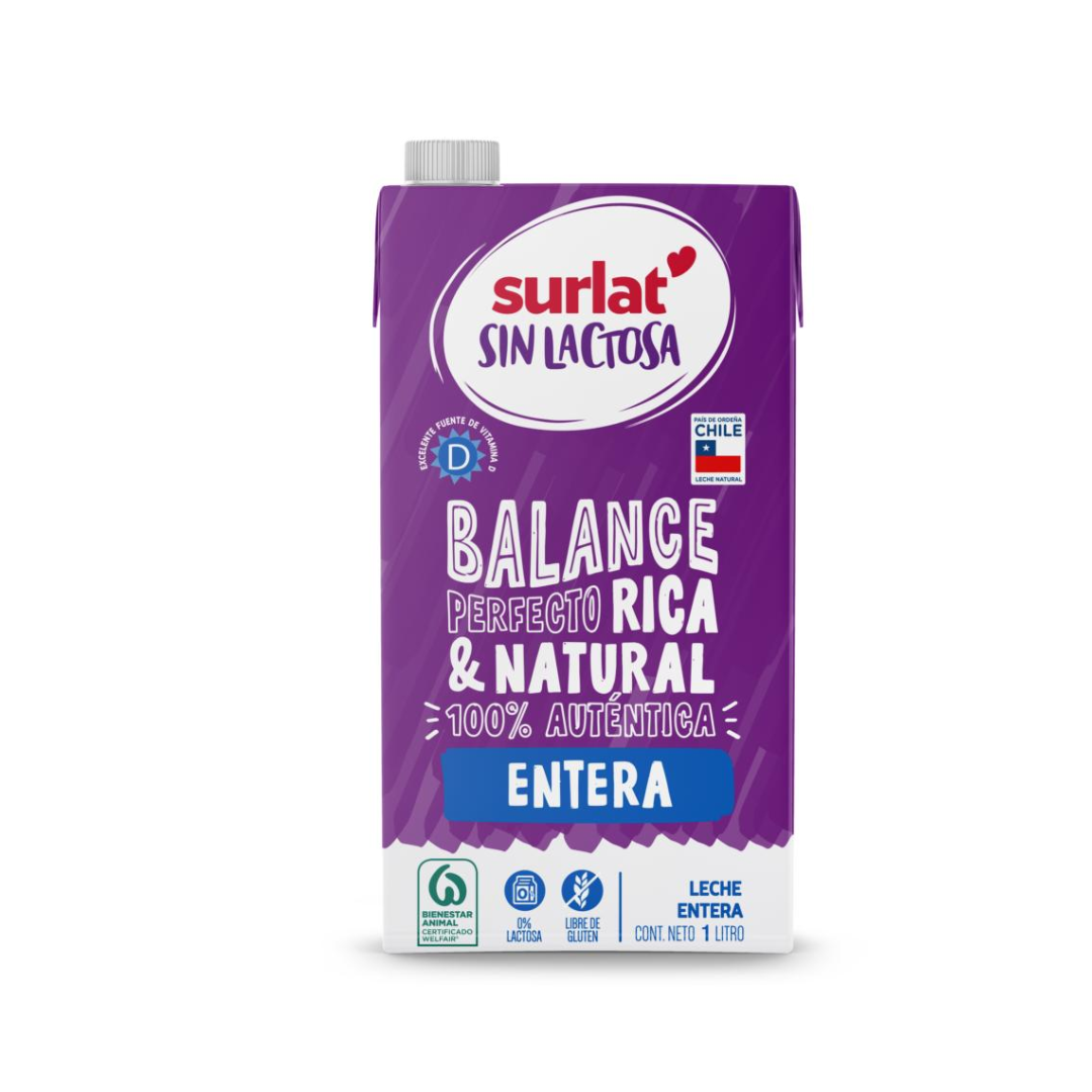 Leche Sin Lactosa Entera Surlat, 1L