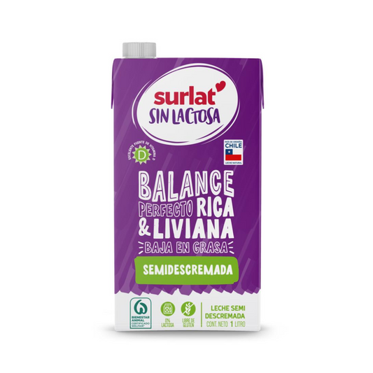 Leche Semidescremada Sin Lactosa Surlat, 1L