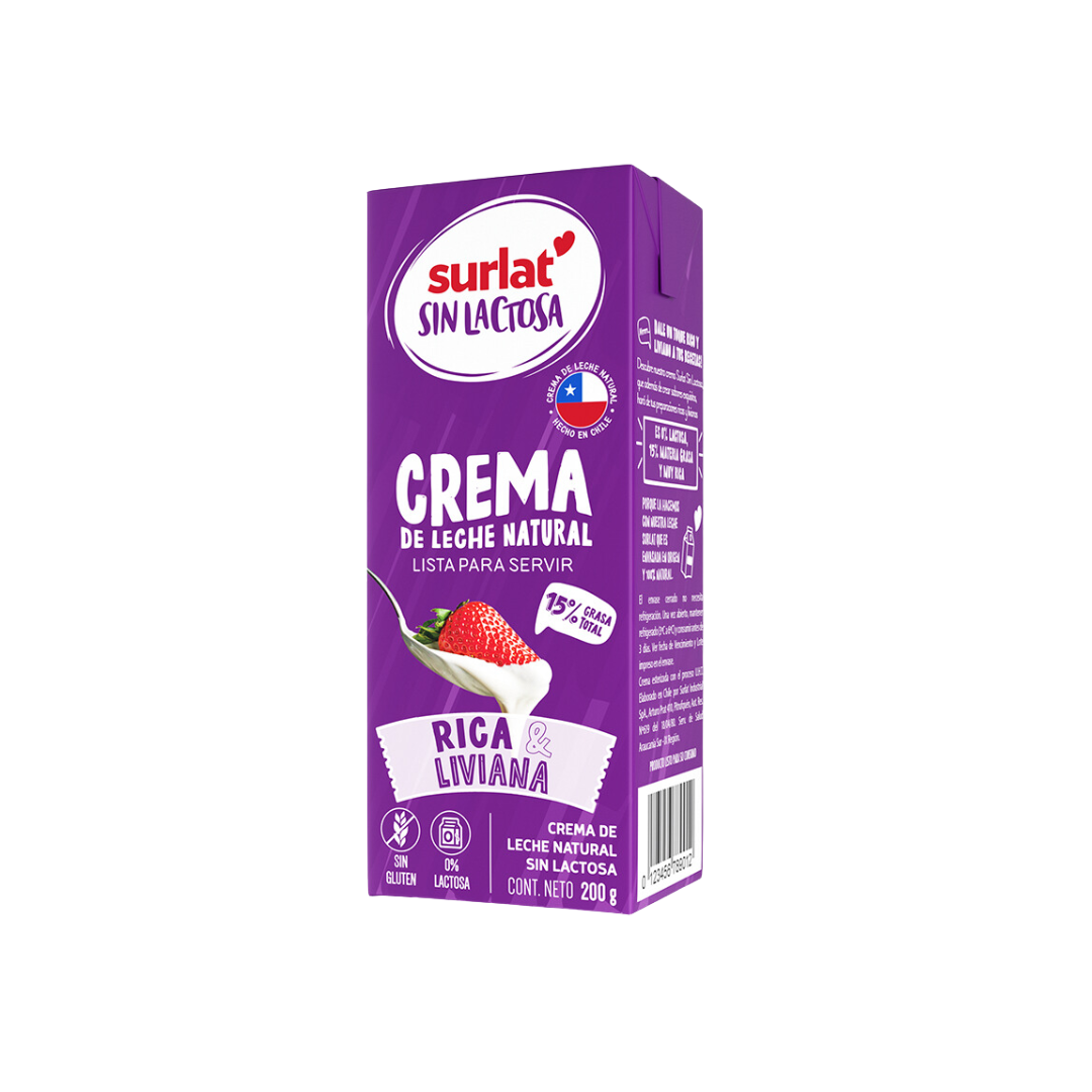 Crema de Leche Sin Lactosa Surlat, 200ml