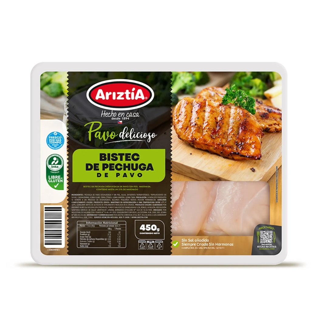 Bistec De Pavo Marinado Ariztia, 450g