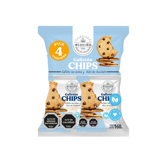 Galleton Chips Chocolate Sin Azucar EcoVida, Pack 4