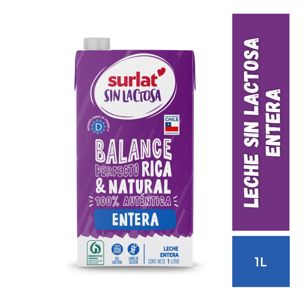 Leche Sin Lactosa Entera Surlat, 1L