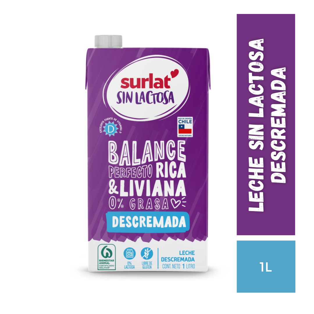 Leche Sin Lactosa Descremada Surlat, 1L