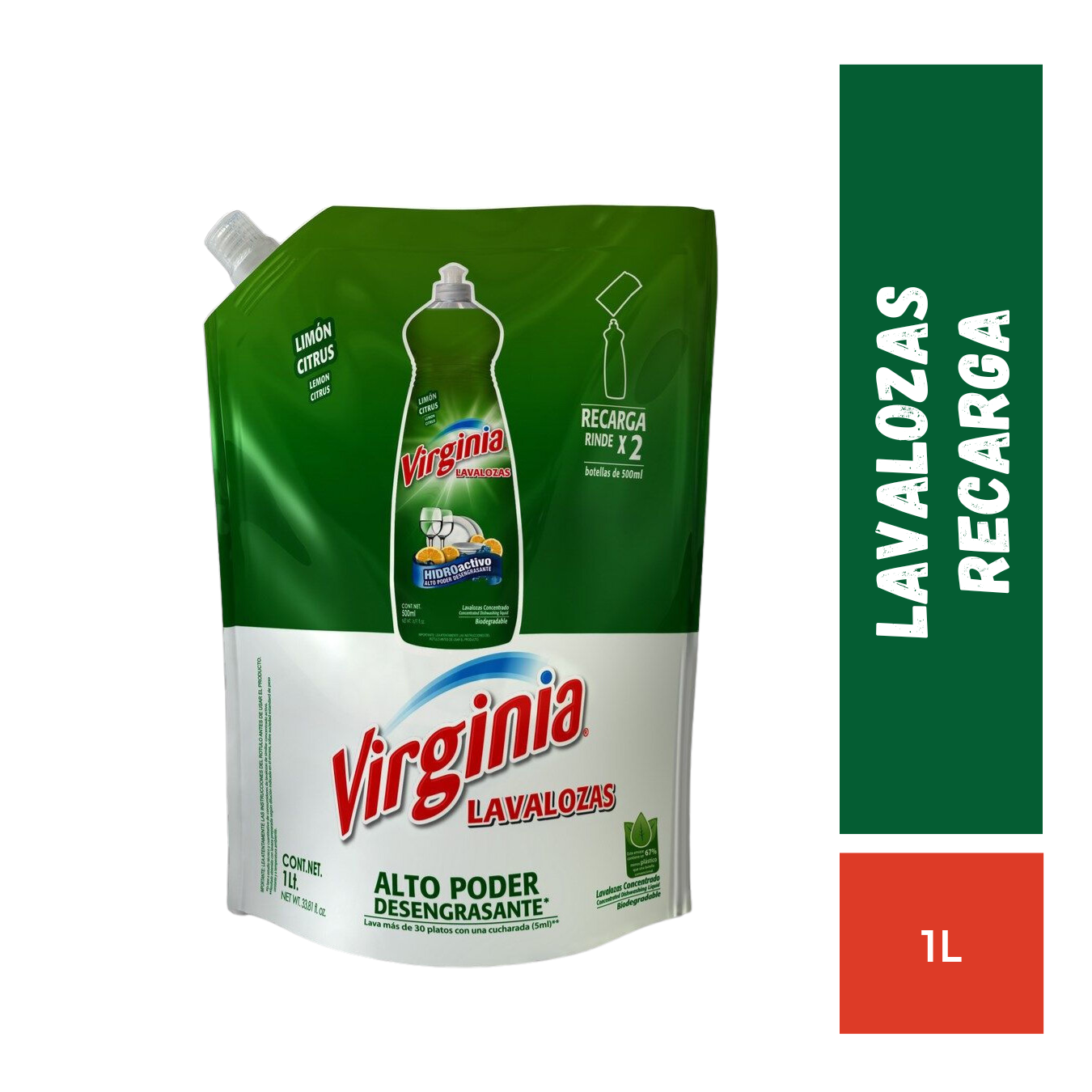 Lavaloza Limón Virginia Recarga, 1L