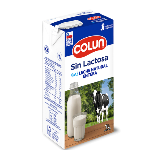 Leche Entera Sin Lactosa Colun, 1L