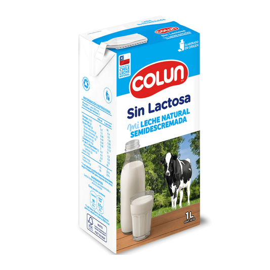 Leche Semidescremada Sin Lactosa Colun, 1L