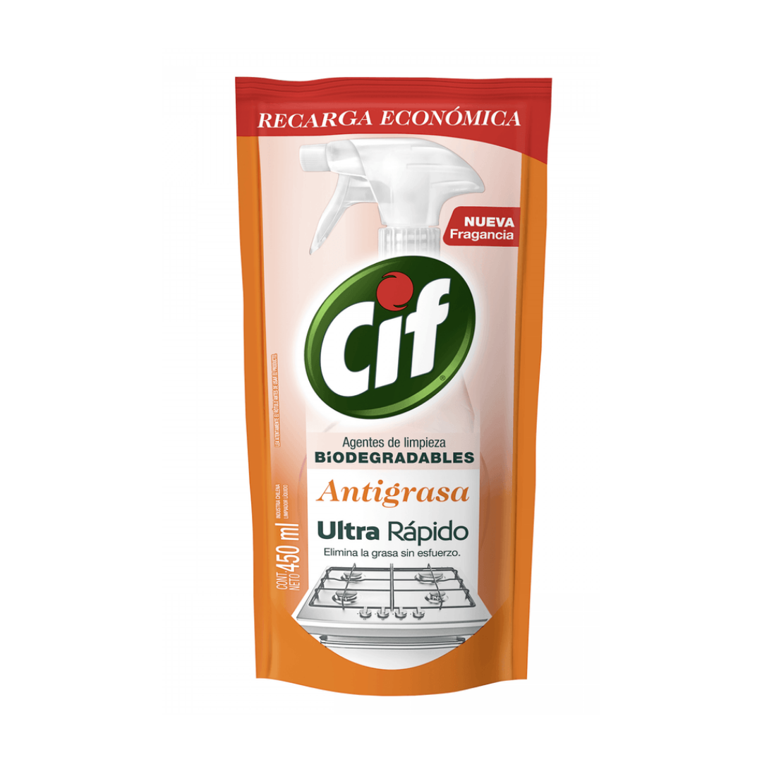 Limpiador Líquido Antigrasa Ultra Rápido Recarga Cif, 450ml