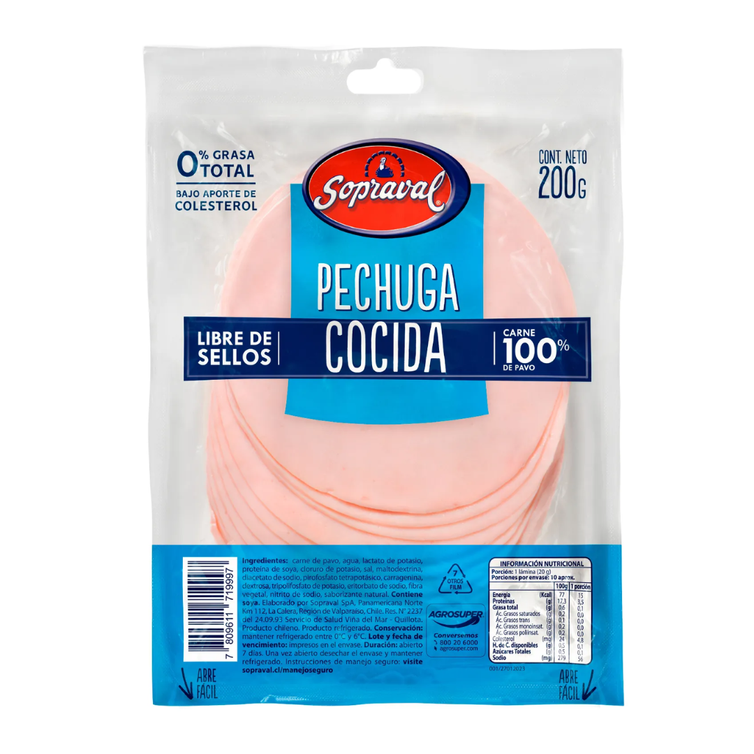Pechuga de Pavo Cocida Sopraval, 200g