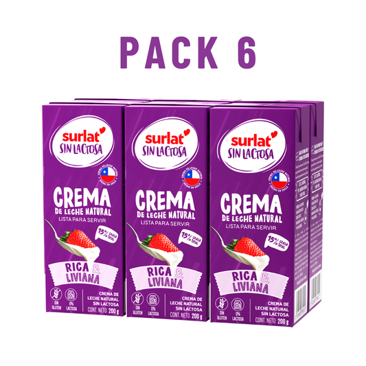 Crema de Leche Sin Lactosa Surlat, Pack 6