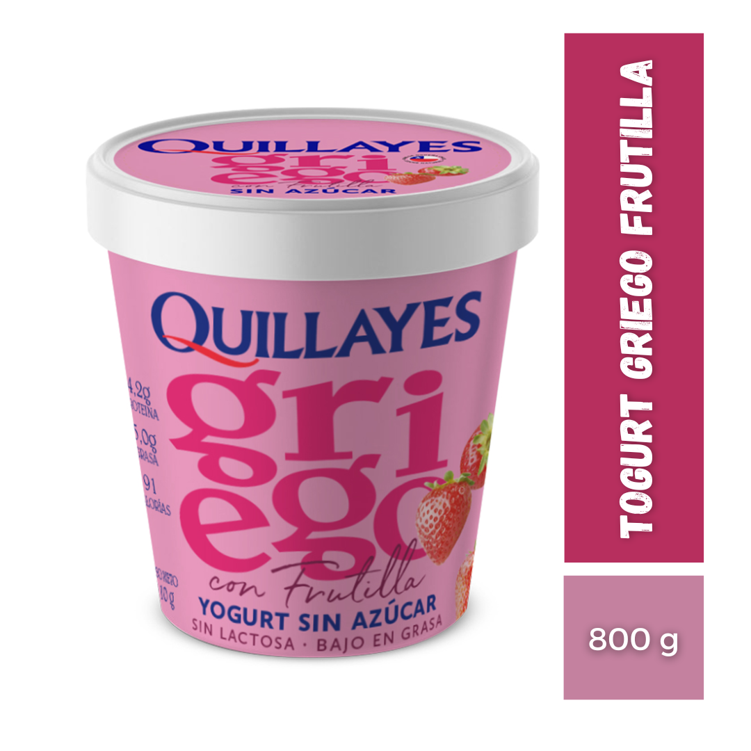 Yogurt Quillayes Griego Frutilla Sin Azúcar Sin Lactosa, 800g