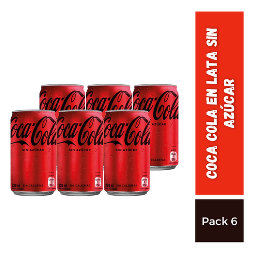 Coca Cola en Lata Sin Azúcar pack 6u, 220ml