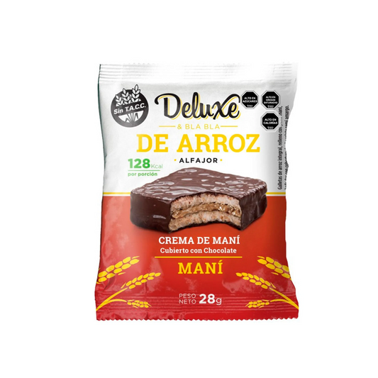 Alfajor Arroz Chocolate Negro Crema de Mani Deluxe, 28g