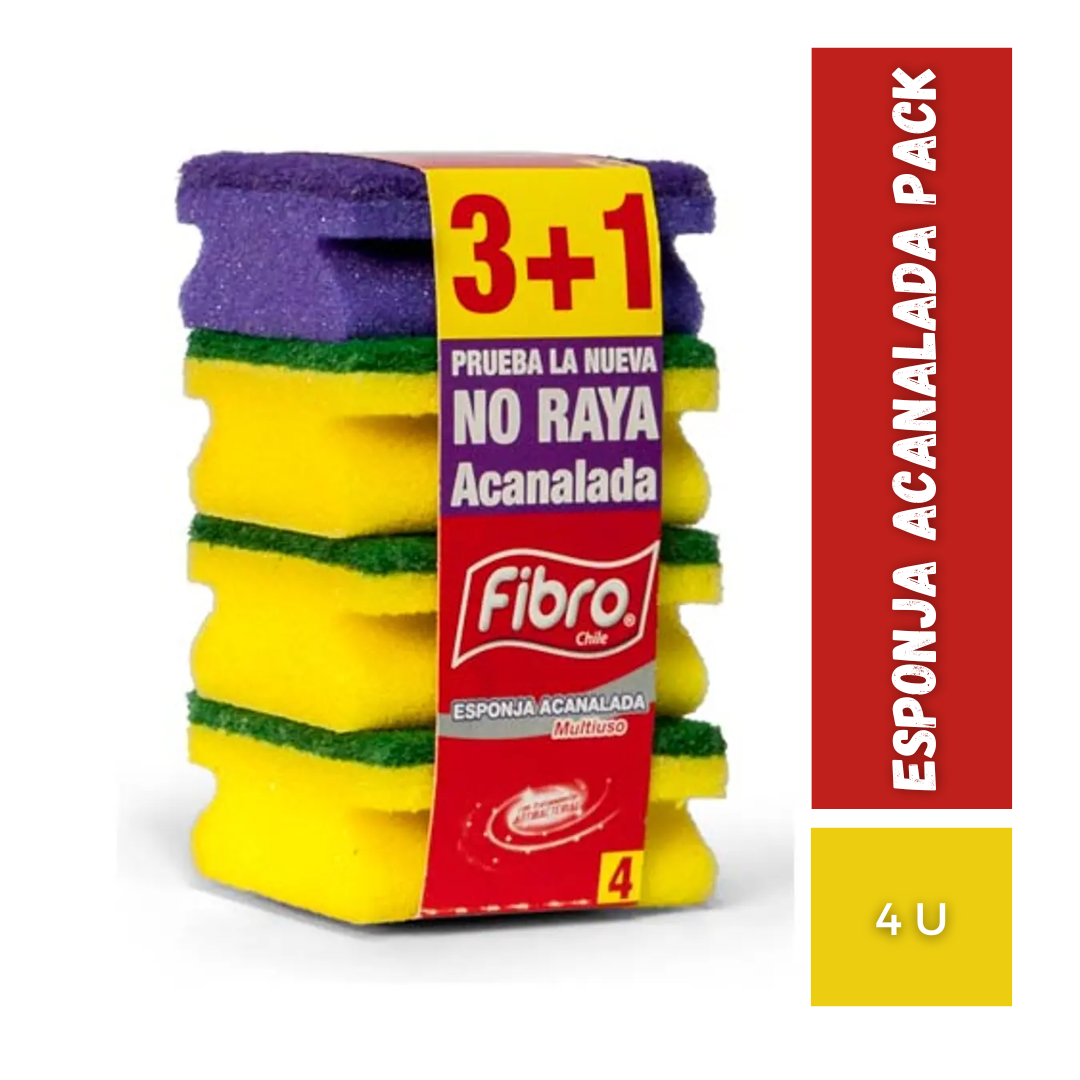 Esponja Acanalada Fibro, pack 4