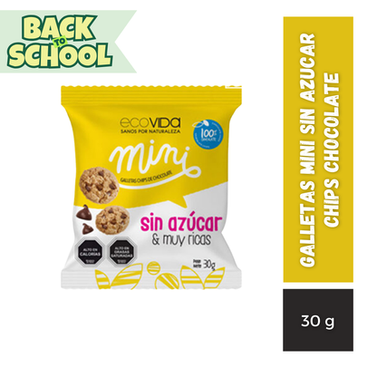 Galletas Mini Sin Azucar Chips Chocolate EcoVida, 30g