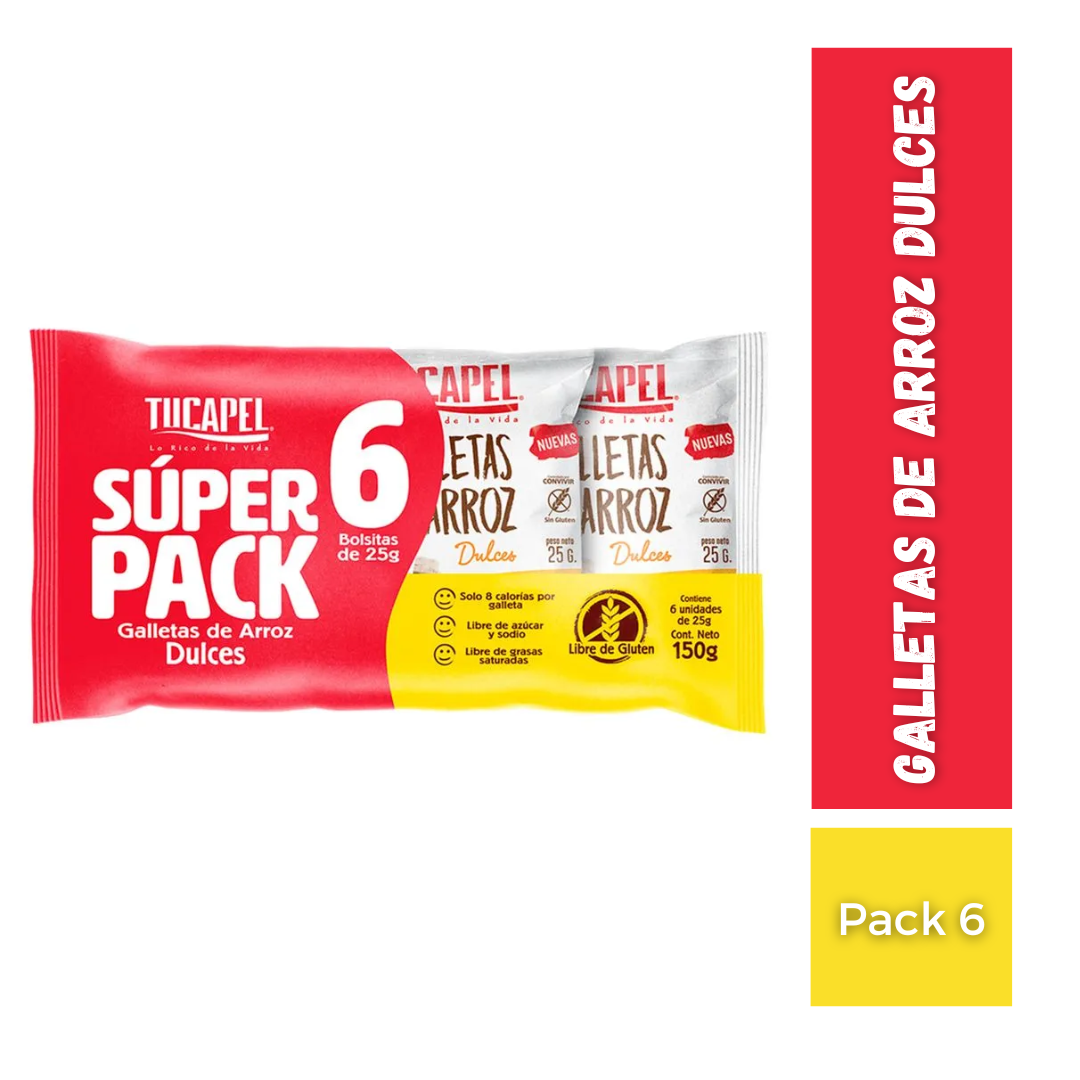 Galletas de Arroz Dulces Tucapel, Pack 6