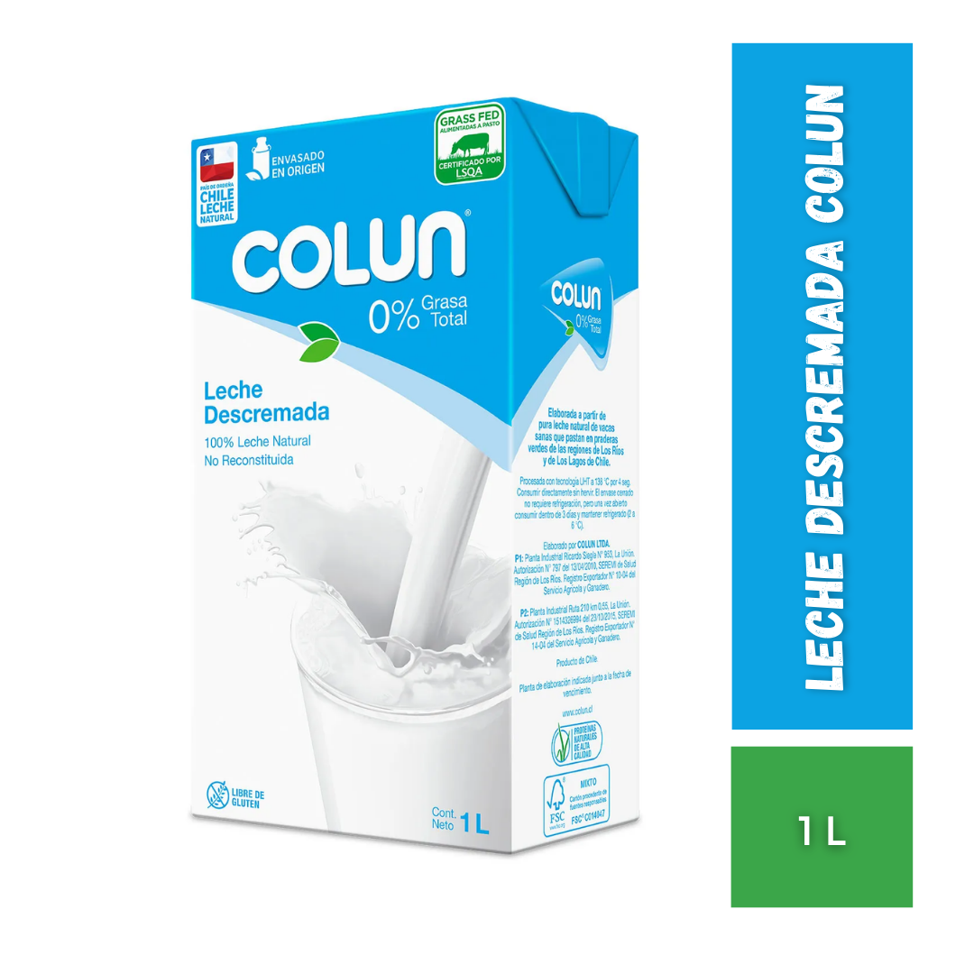 Leche Descremada Colun, 1L