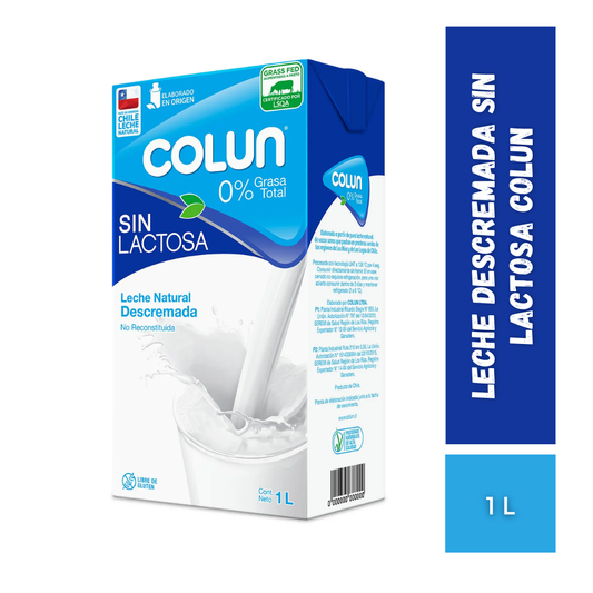 Leche Descremada Sin Lactosa Colun, 1L