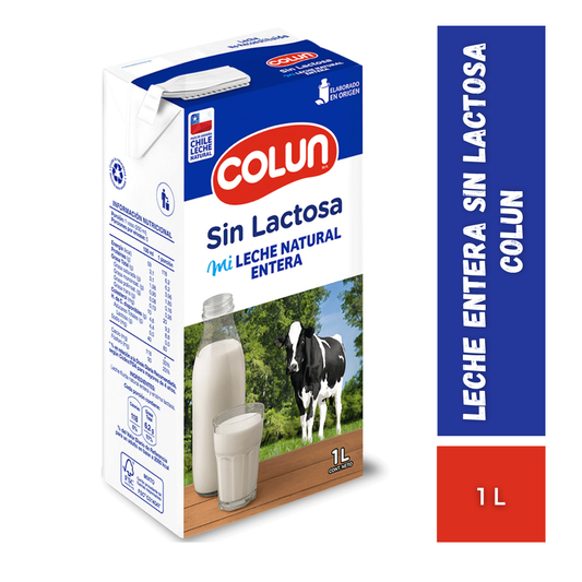 Leche Entera Sin Lactosa Colun, 1L