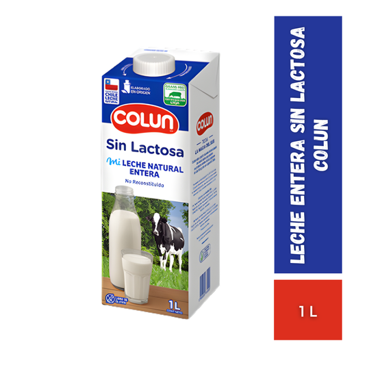 Leche Entera Sin Lactosa Colun, 1L