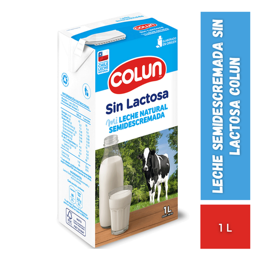 Leche Semidescremada Sin Lactosa Colun, 1L