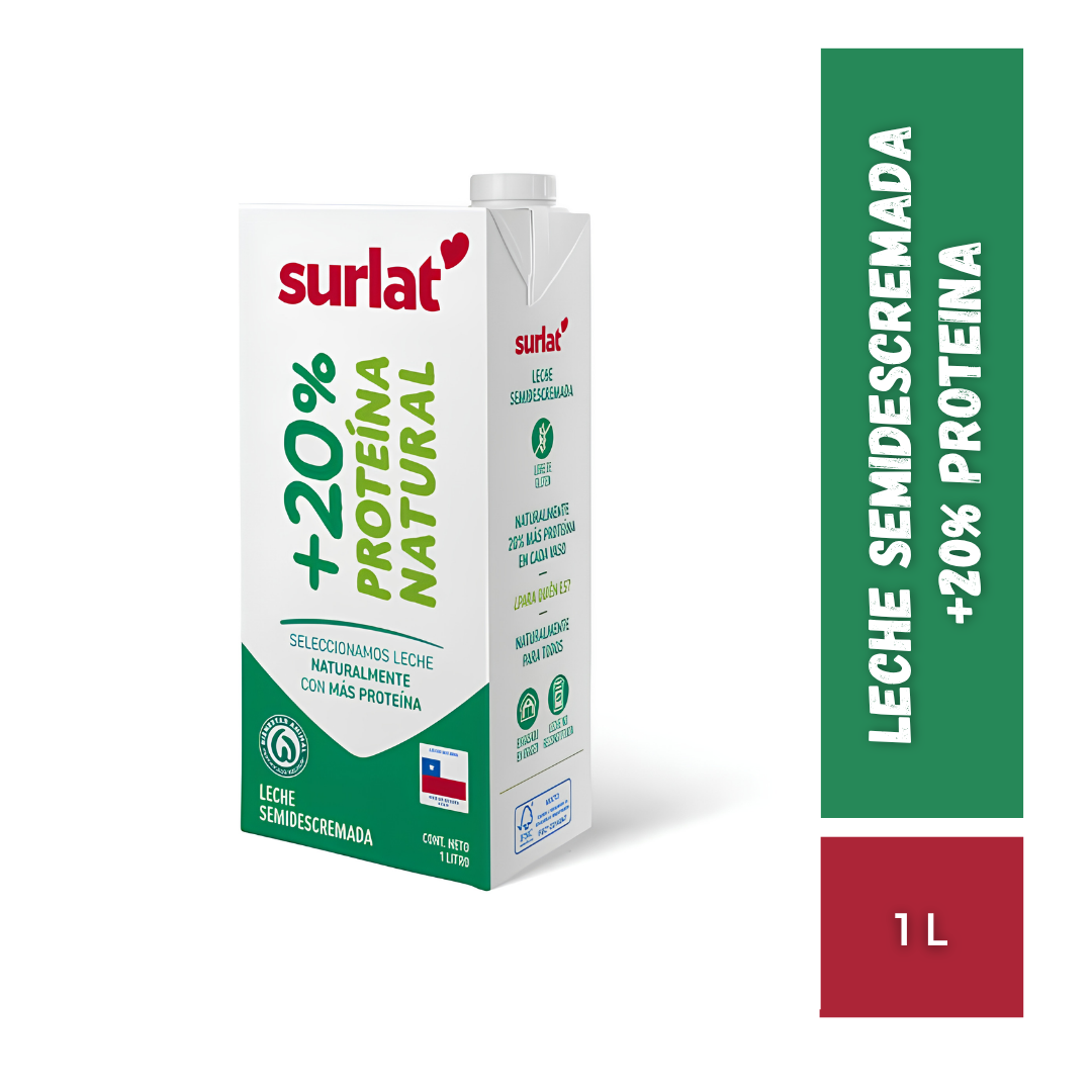 Leche Semidescremada +20% Proteína Surlat, 1L