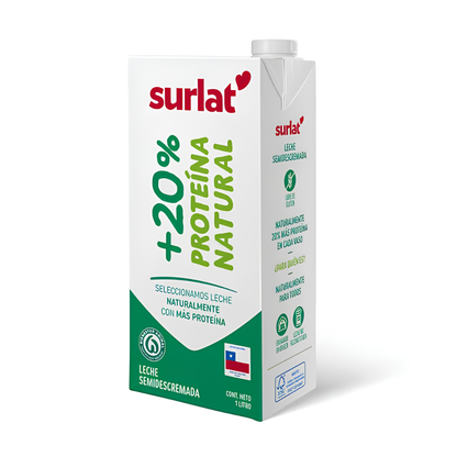 Leche Semidescremada +20% Proteína Surlat, 1L