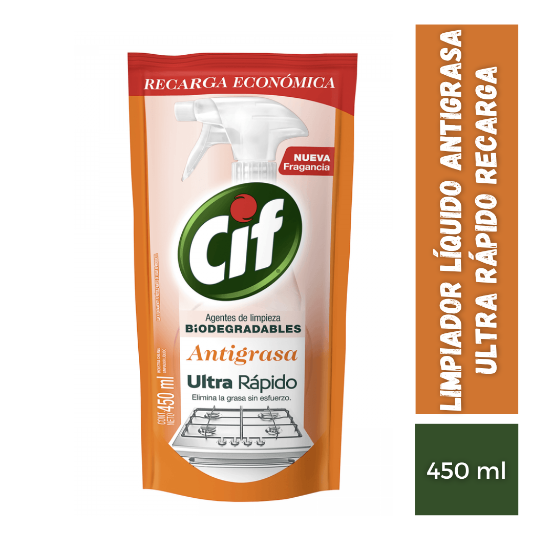 Limpiador Líquido Antigrasa Ultra Rápido Recarga Cif, 450ml