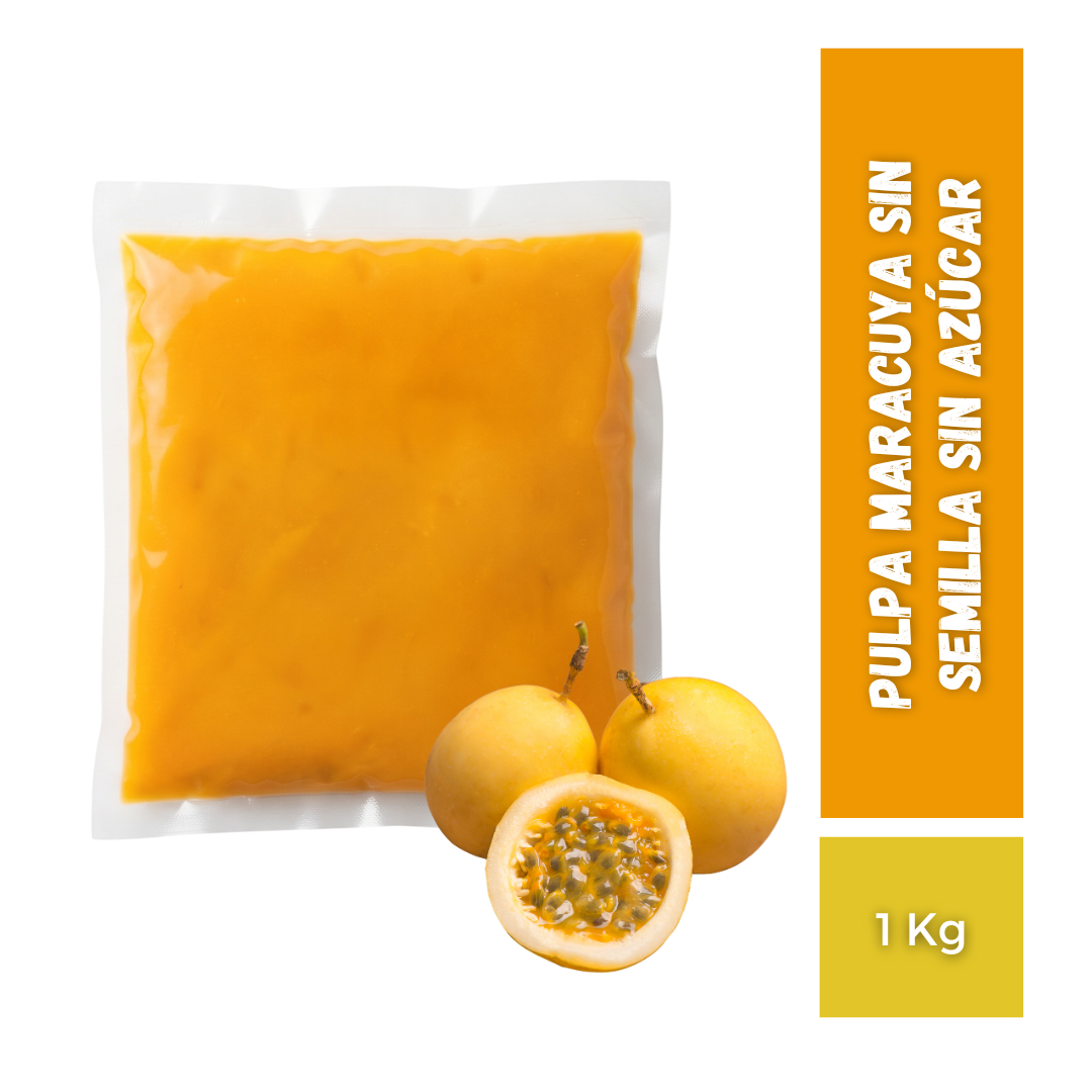Maracuya Pulpa Sin Semilla Sin azucar Congelada, 1Kg
