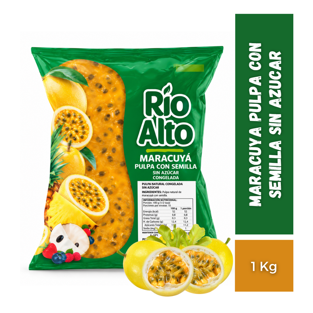 Maracuyá Pulpa Con Semilla Sin Azúcar Congelada, 1Kg