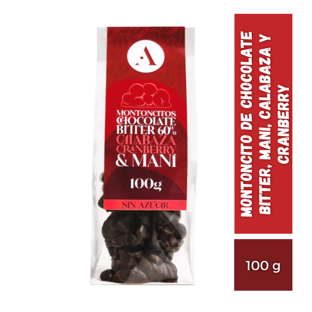 Montoncito De Chocolate Bitter 60%, Maní, Calabaza y Cranberry, 100g