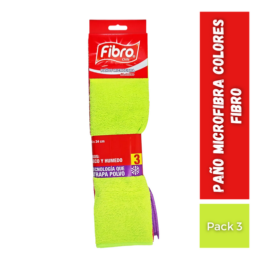 Paño Microfibra Colores Fibro, pack 3