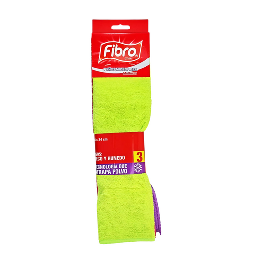 Paño Microfibra Colores Fibro, pack 3