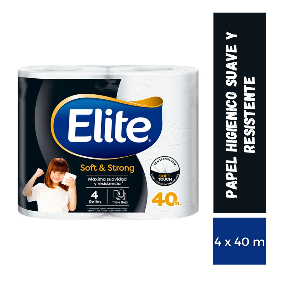 Papel Higiénico Suave y Resistente Elite, 4x40m