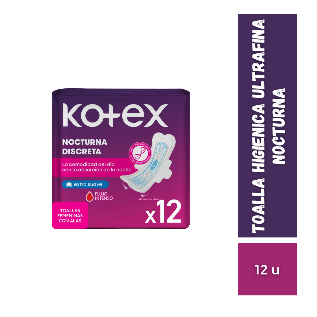 Toalla Higiénica Ultrafina Nocturna Kotex, 12u