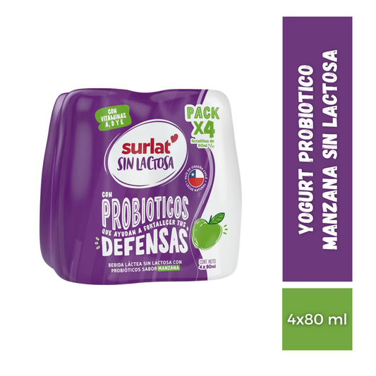 Yogurt Probiotico Manzana Sin Lactosa Surlat, 4x80ml