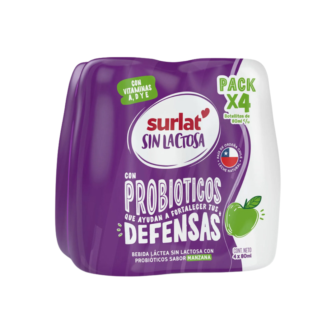 Yogurt Probiotico Manzana Sin Lactosa Surlat, 4x80ml