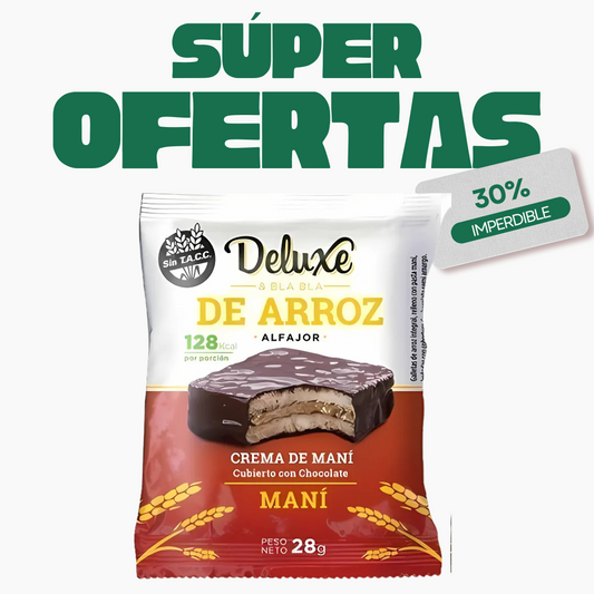 Alfajor Arroz Chocolate Negro Crema de Mani Deluxe, 28g