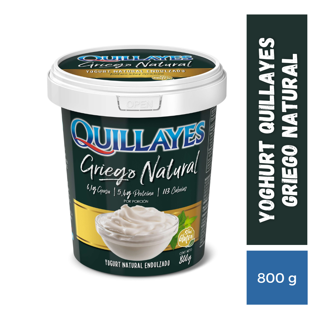 Yogurt Griego Natural Endulzado Quillayes, 800g