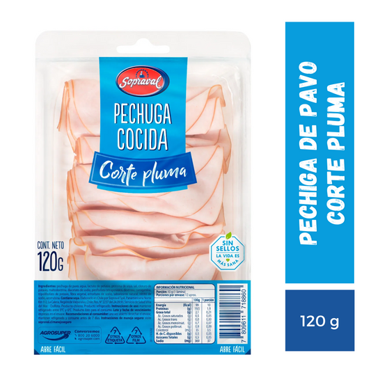 Pechuga de Pavo Cocida Corte Pluma Sopraval, 120g