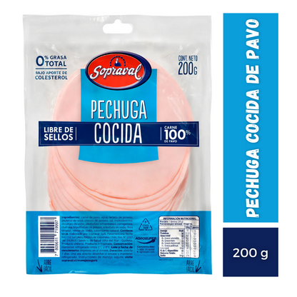 Pechuga de Pavo Cocida Sopraval, 200g