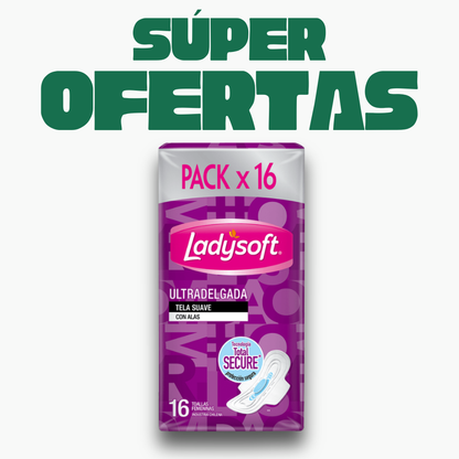 Toalla Higienica Ladysoft Día Tela Ultradelgada Suave, 16u