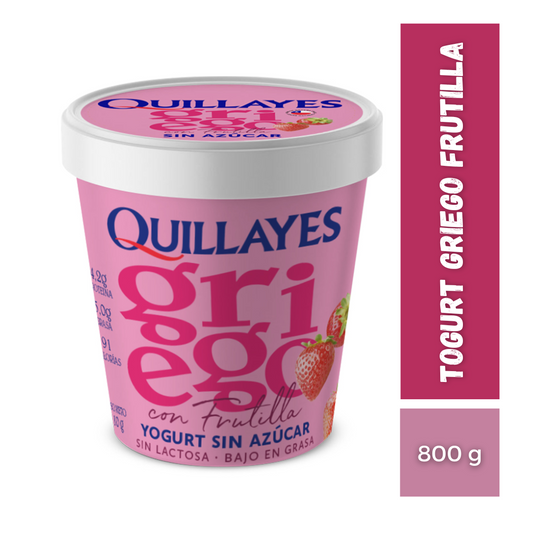 Yogurt Quillayes Griego Frutilla Sin Azúcar Sin Lactosa, 800g